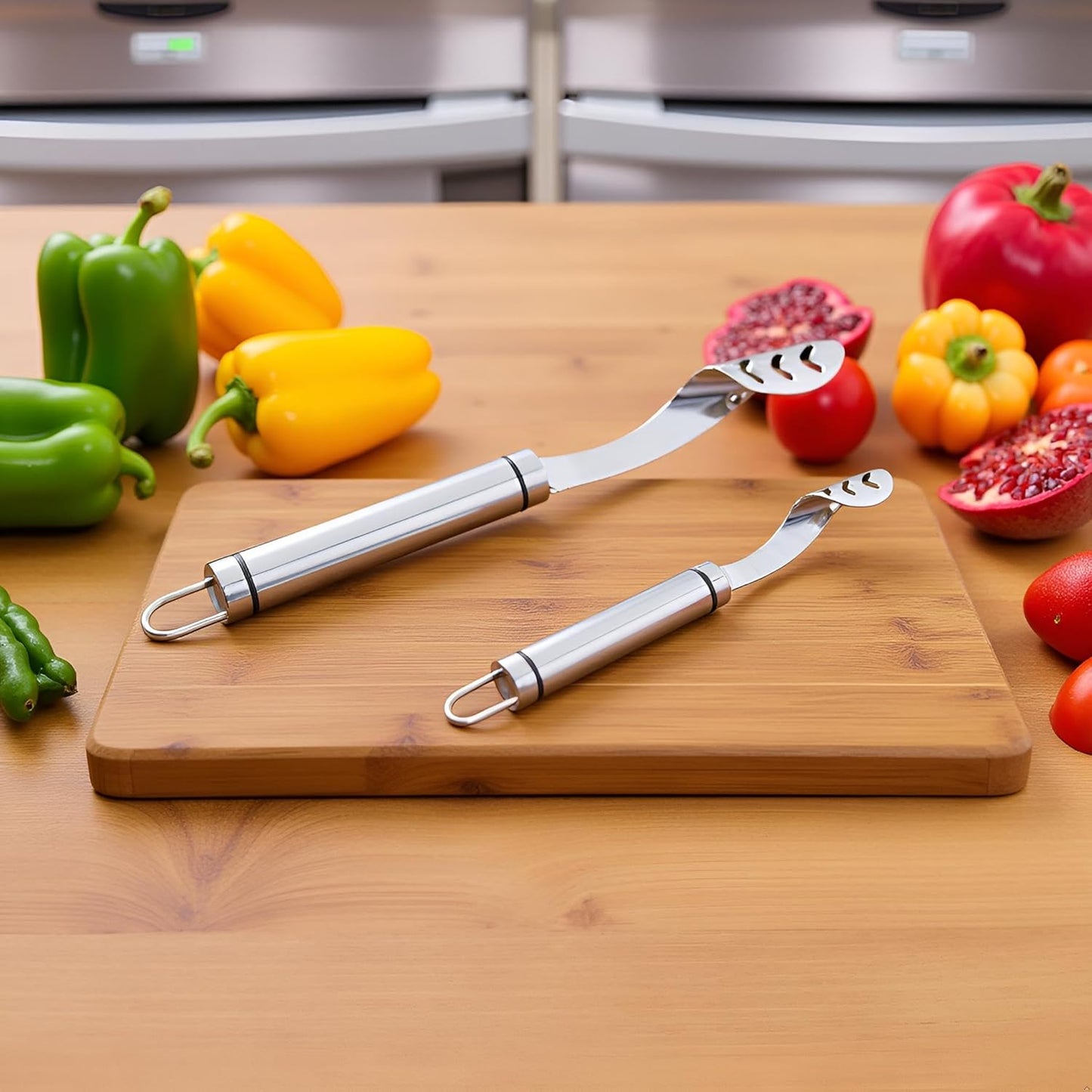 2pcs Stainless Steels Pepper Seed Corer Remover, Stainless Steel Tool, Chili Corer Remover with Serrated Slice and Handle Kitchen Tools Fruit and Vegetable 