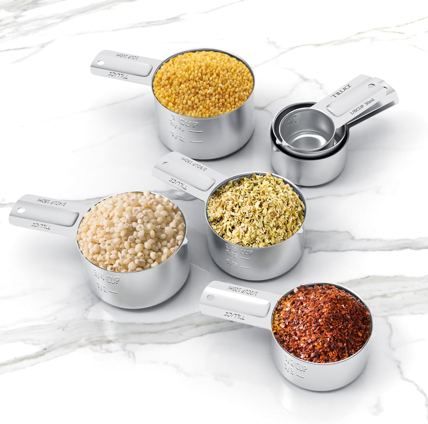 TILUCK Stainless Steel Measuring Cups Set,Kitchen Gadgets for Cooking & Baking,Set of 5
