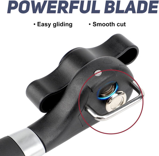 Side Cut Can Opener Smooth Edge, Safety Can Opener with Durable Sharp Blade, Big & Soft Turn Knob & Comfortable Non-Slip Handle, Black