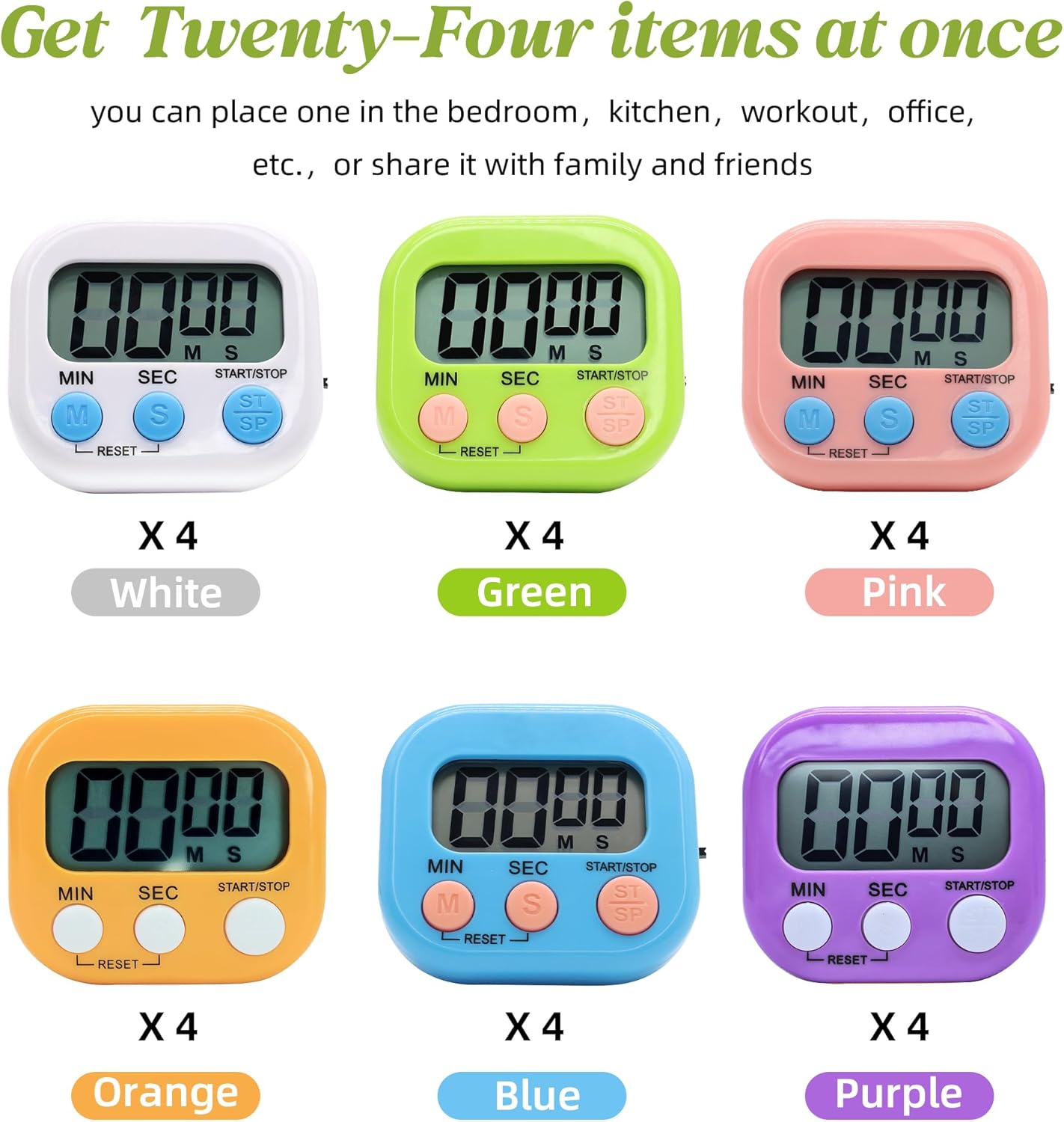 6 Pack Multi-Function Electronic Timer - Kitchen Timer,Magnetic Digital Timers,Big LCD Display, ON/Off Switch,Extensively Use in Cooking,Gym, Meeting, Classroom,Kitchen,Study,Work,Outdoor Activities
