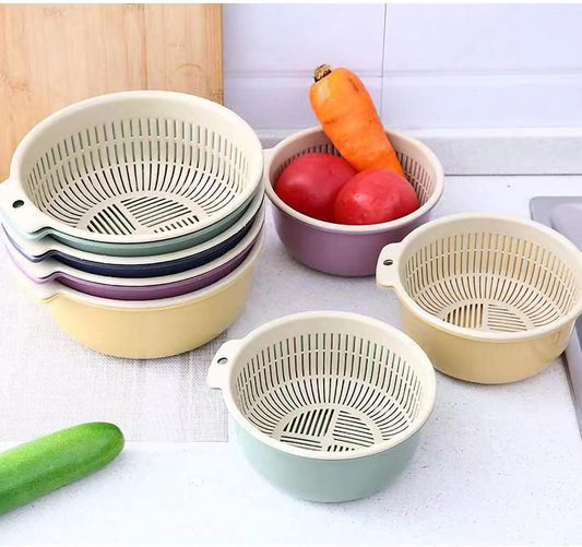 Double Layer Plastic Fruits Vegetable Washing Basket, Large Kitchen Strainer Colander Bowl Sets, Drain Bowls for Washing Washing Mixing, Detachable for Pasta Salad Berry(Large)