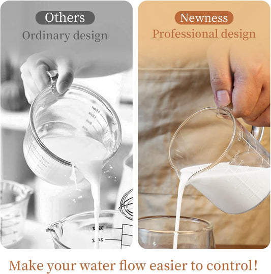 Newness 2-Cup Glass Measuring Cup For Baking and Cooking, (Upgraded, 3 Marking Including Cup/ML/Ounce Scale) Dishwasher, Freezer, Microwave, and Preheated Oven Safe, Essential Kitchen Tools