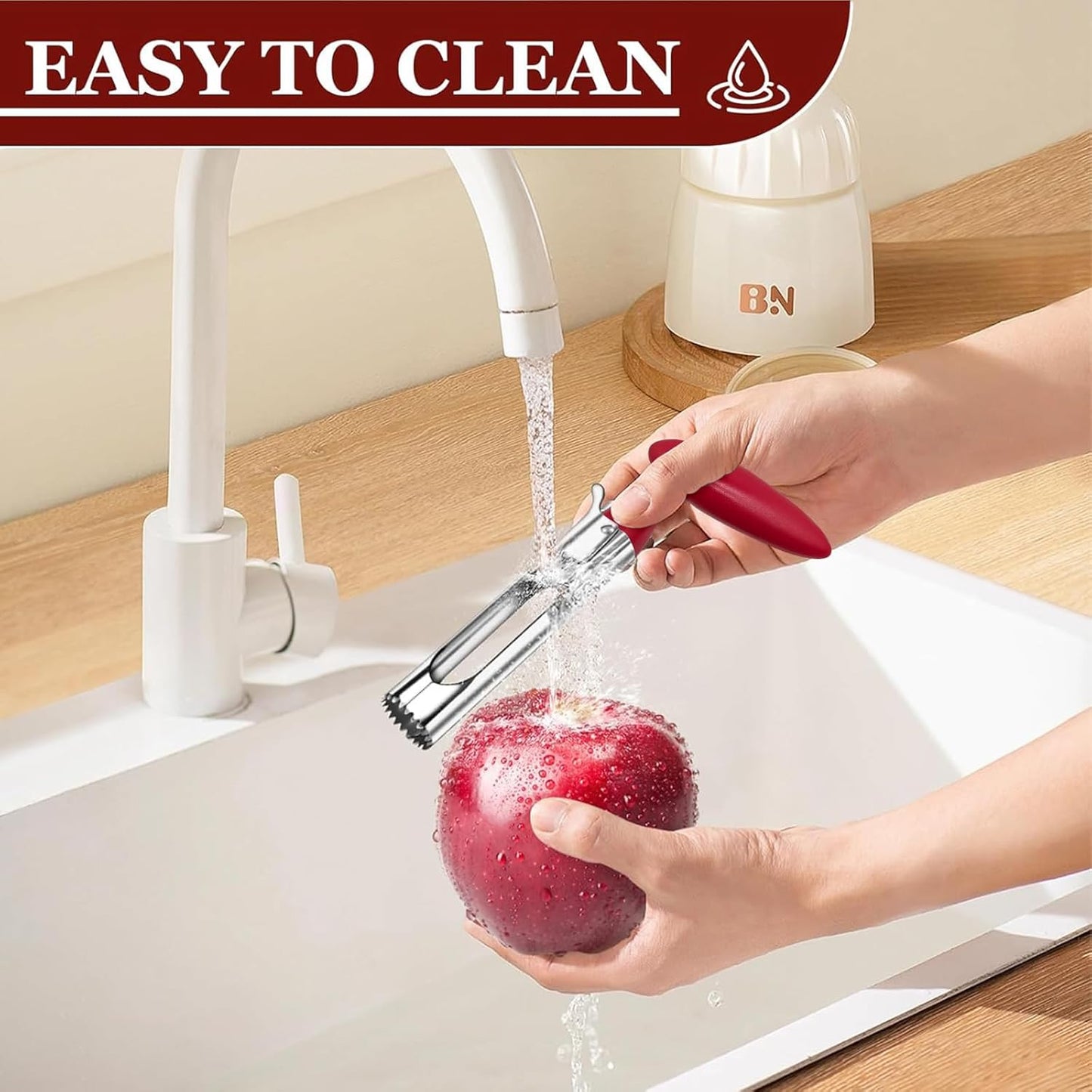 Apple Corer Tool, Stainless Steel Apple Corer Remover, Apple Core Remover, 2-in-1 Apple Corer and Slicer with Easy Push Core Release, Ergonomic Non-Slip Handle, Dishwasher Safe
