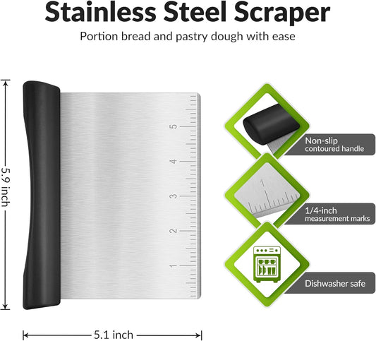 Upgraded 304 Stainless Steel Multi-Purpose Bench Scraper with Measurement Marks, Dishwasher Safe, Dough Cutter for Pizza, Bread and Cookie Dough Vegetable Chopper, Baking Supplies, Mint Green