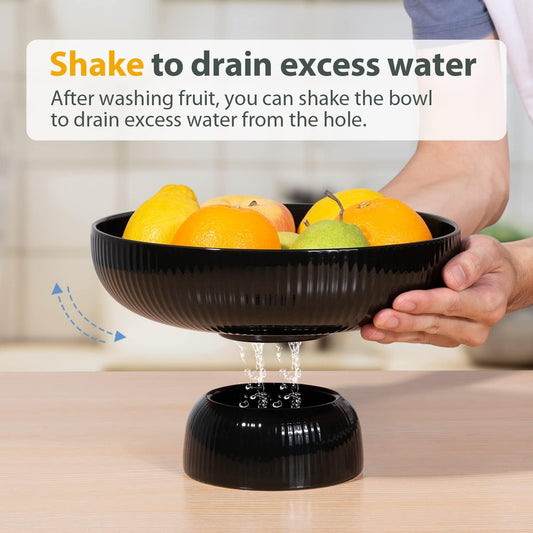 Ceramic Fruit Bowl with Draining Holes, 10" Large Fruit Basket with Multifunctional Removable Pedestal, Decorative Fruit Bowl for Table Countertop, Fruit and Vegetable Holder, Grey