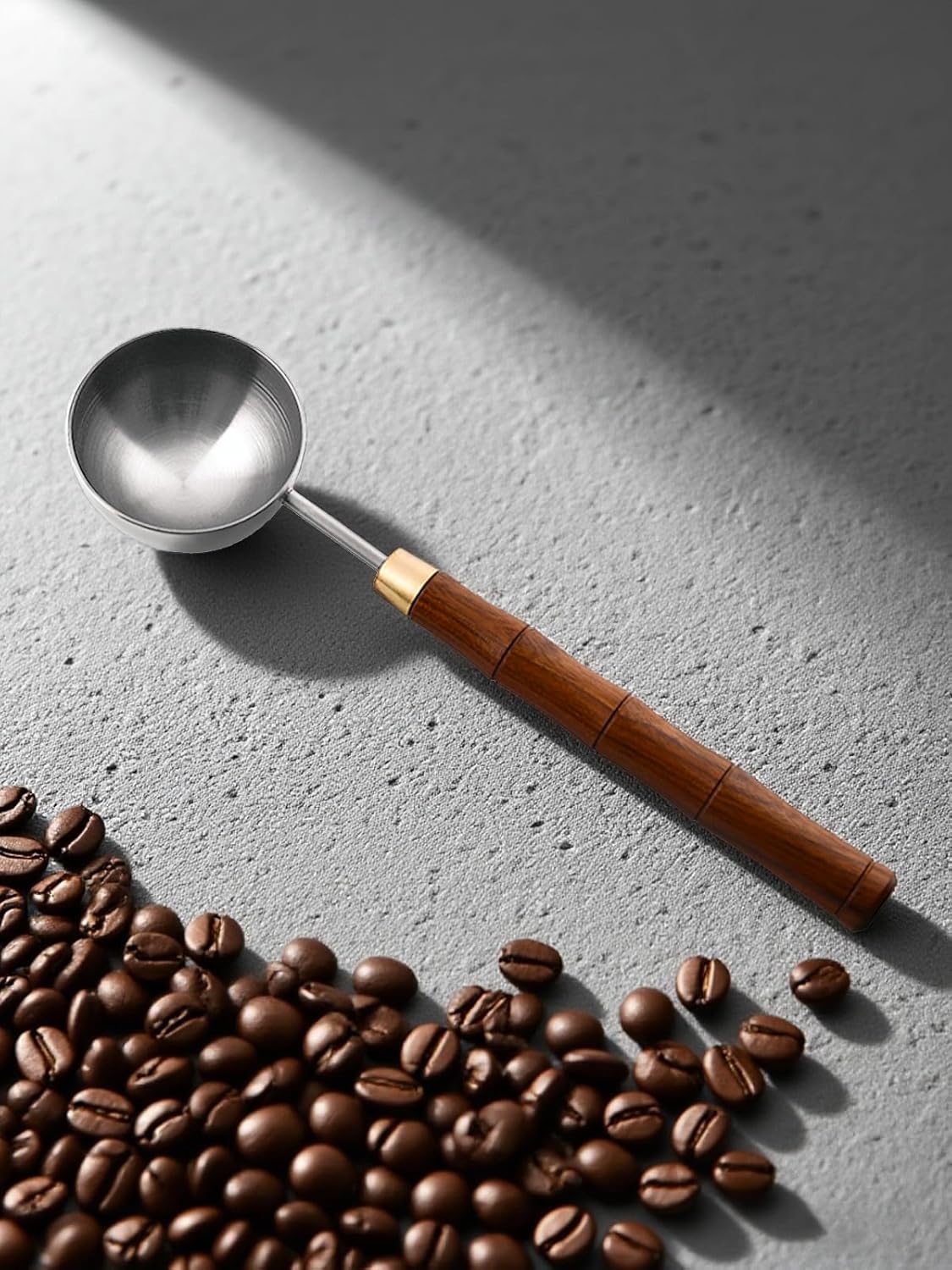 Rosewood Handle Coffee Scoops – Exquisite and Portable Stainless Steel Spoon with Long-Handled for Coffee (Silver, 5g Capacity)