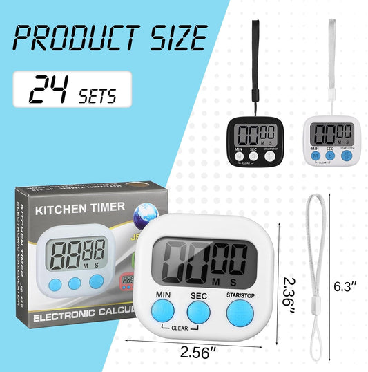 Weewooday 24 Pcs Small Digital Kitchen Timer Magnetic Back and Switch Minute Second Count up Countdown Big LCD Display Loud Alarm for Teacher Cooking Baking (Colorful)