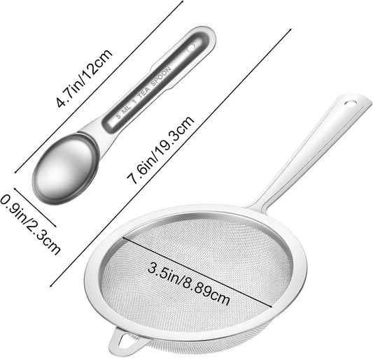 Sieve Fine Mesh Stainless Steel, Mesh Strainer with Handle, Fine Meshes Strainers for Cooking Tea Food Strainer (Send 1 Spoon)