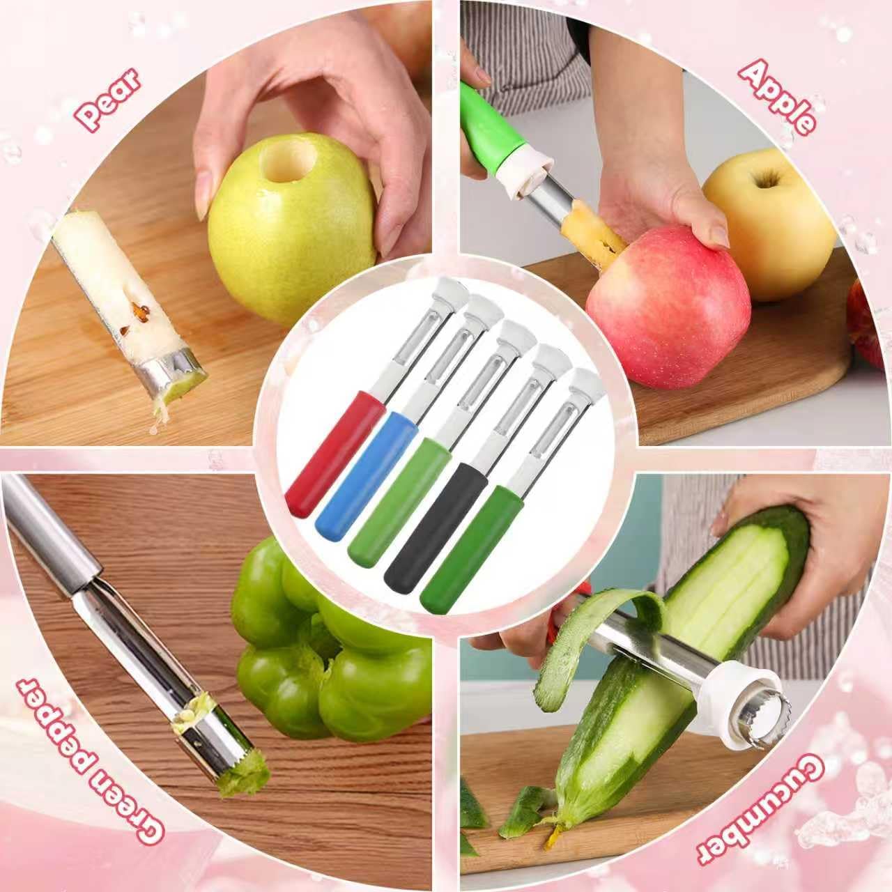 5 Pack 2 in 1 Apple Corer and Peeler, Apple Corer Tool, Fruit Vegetable Corer and Peeler Tool, Stainless Steel Apple Peeler, Apple Corer Remover Tool, for Vegetable Fruit Kitchen Gadget