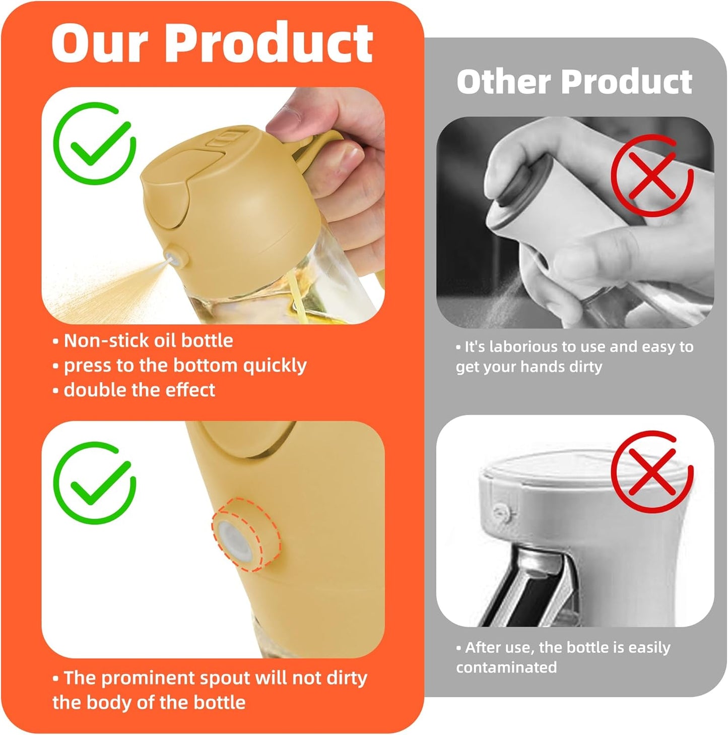 TrendPlain 16oz/470ml Glass Olive Oil Sprayer for Cooking – 2 in 1 Olive Oil Dispenser Bottle for Kitchen Gadgets and Air Fryer Accessories, Salad, BBQ - Green