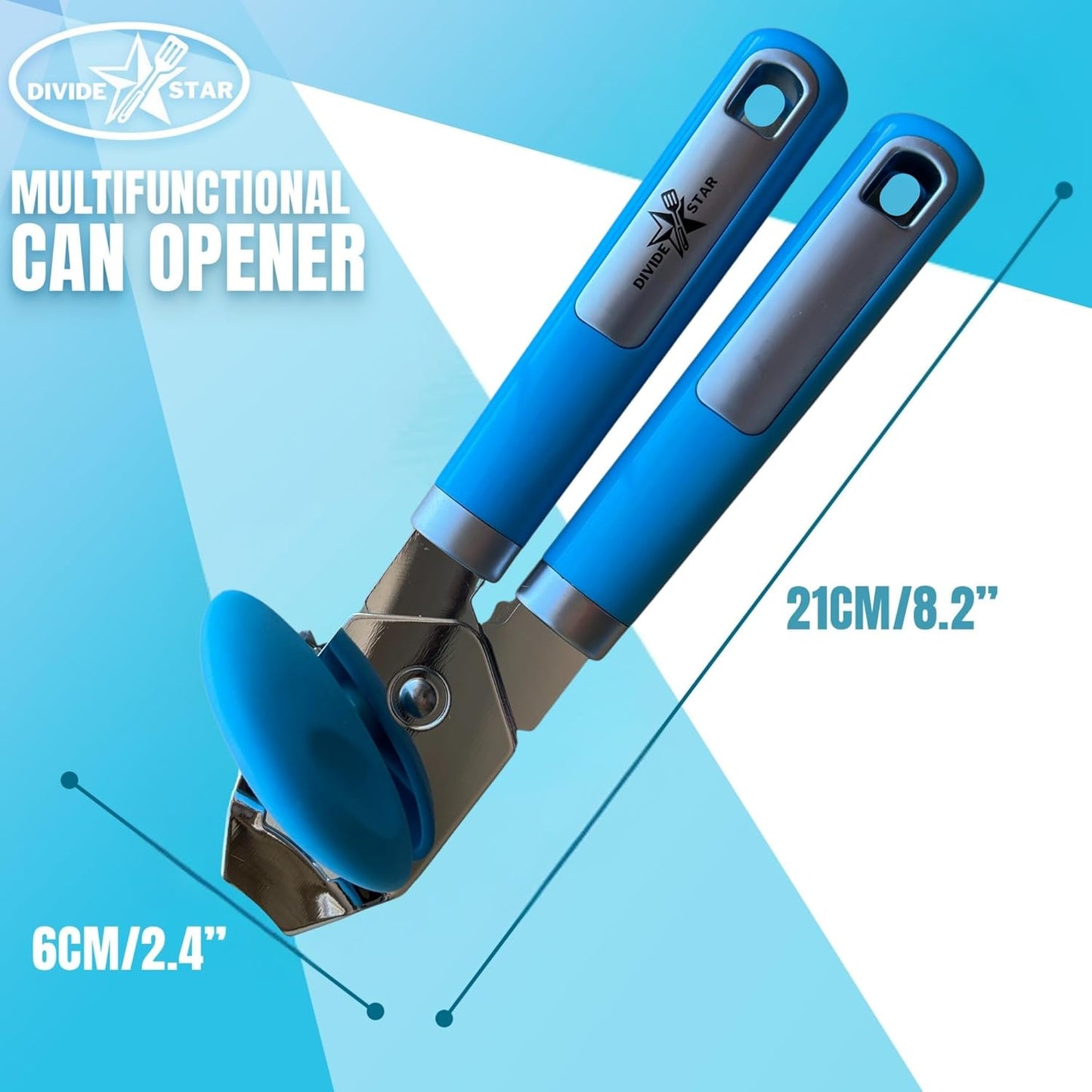 Manual Can Opener for Seniors Easy-Turn Knob, Cleaner Edge Cutting, Magnetic Lid Lifter, Heavy-Duty Carbon Steel Blade, Ergonomic Comfort Grip Blue