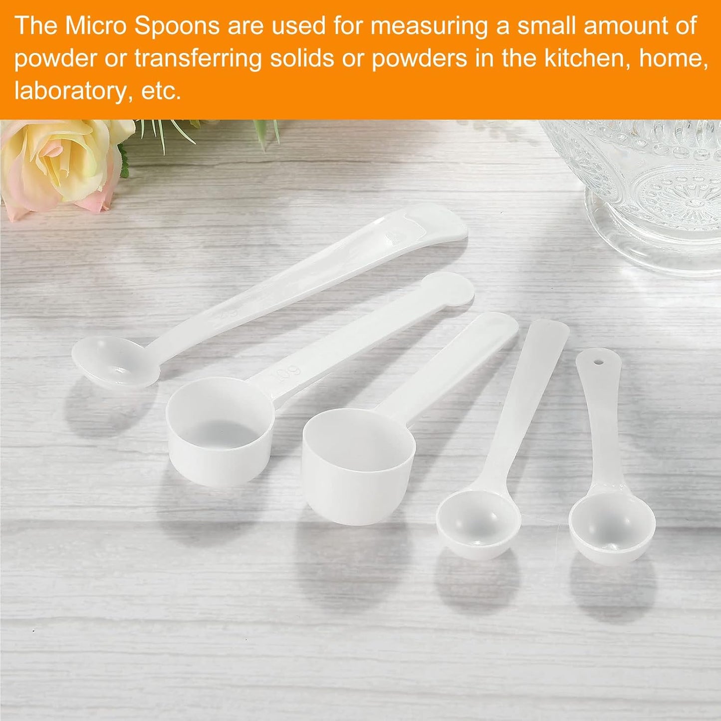 MECCANIXITY Micro Spoons 1 Gram Measuring Scoop Plastic Round Bottom Mini Spoon with Hanging Hole for Home Kitchen Powder Measurement Baking 30Pcs