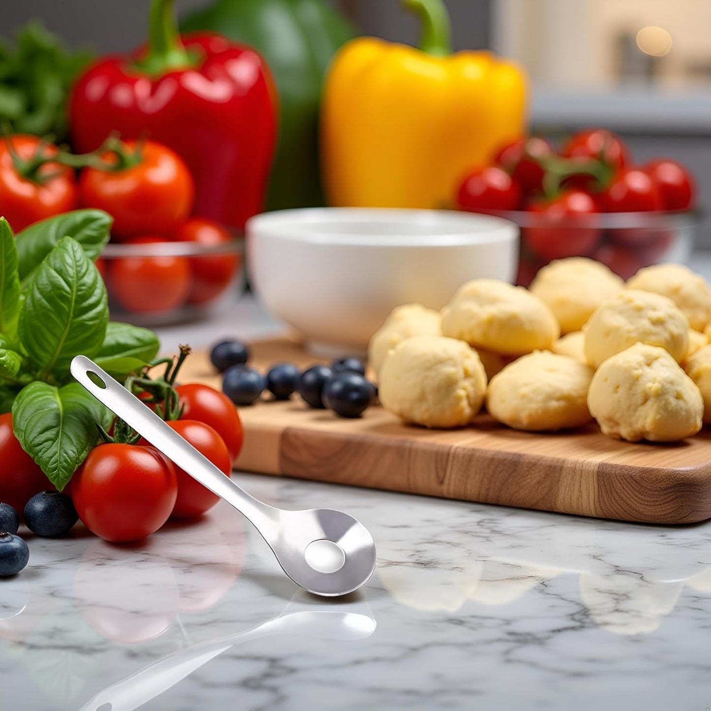 Silver Meatball Maker Spoon, Stainless Steel Meatball Scoop Ball Maker Tool, Non-Stick Meatball Maker Meat Baller with Long Handle Fruit and Vegetable Tools