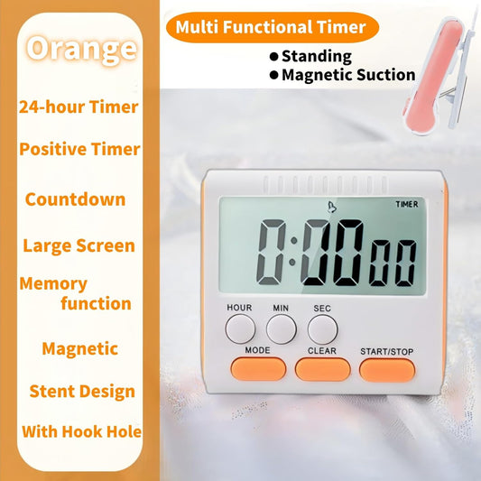 24 Hour Digital Timer Magnetic Kitchen Timer with Clip Large Screen Alarm Clock Refrigerator Magnet for Small Cooking Hour Timers and Home Use Perfect for Fridge and Stove (Orange)