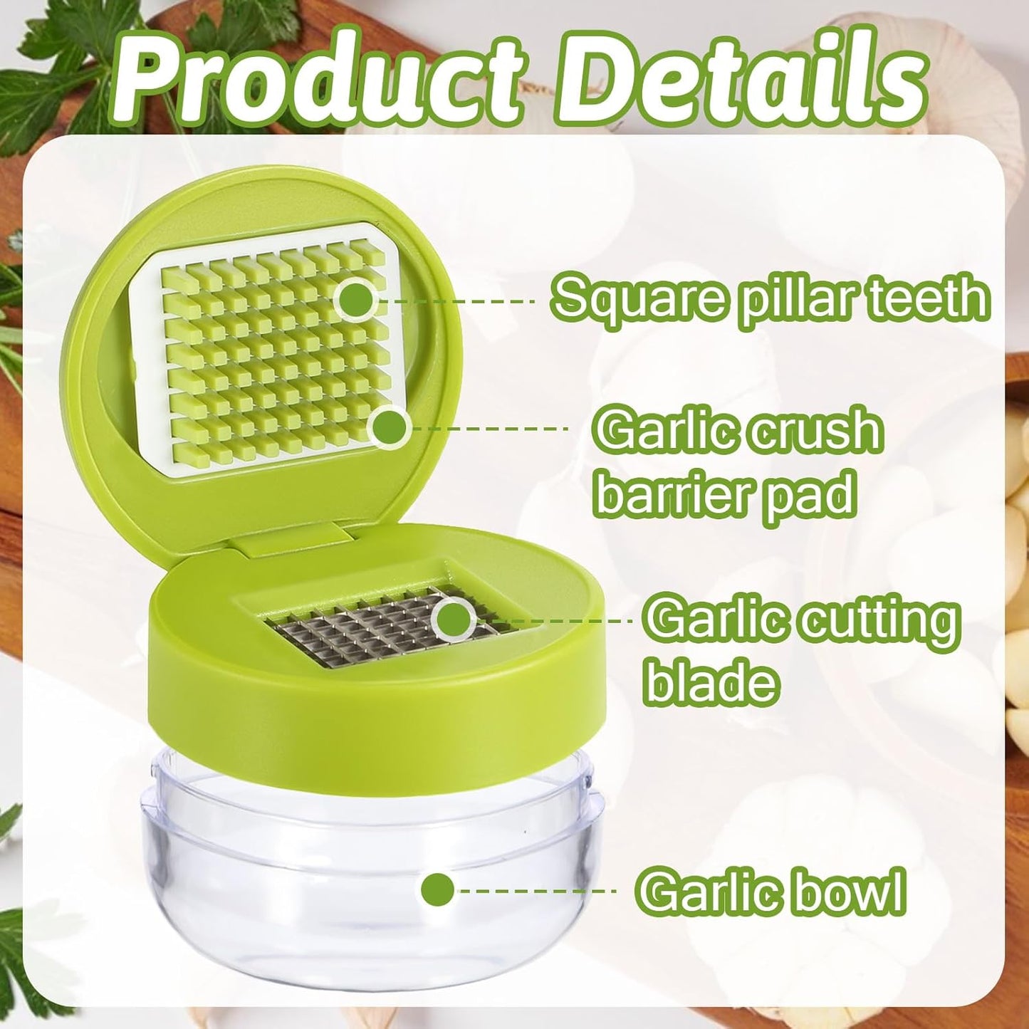 Ptwola Garlic Presses Garlics Chopper Stainless Steel Garlics Mincer Crusher Mini Can Garlic Press Dicer Storage Container with Silicone Peeler and Small Brush for Home Camping Kitchen Tool