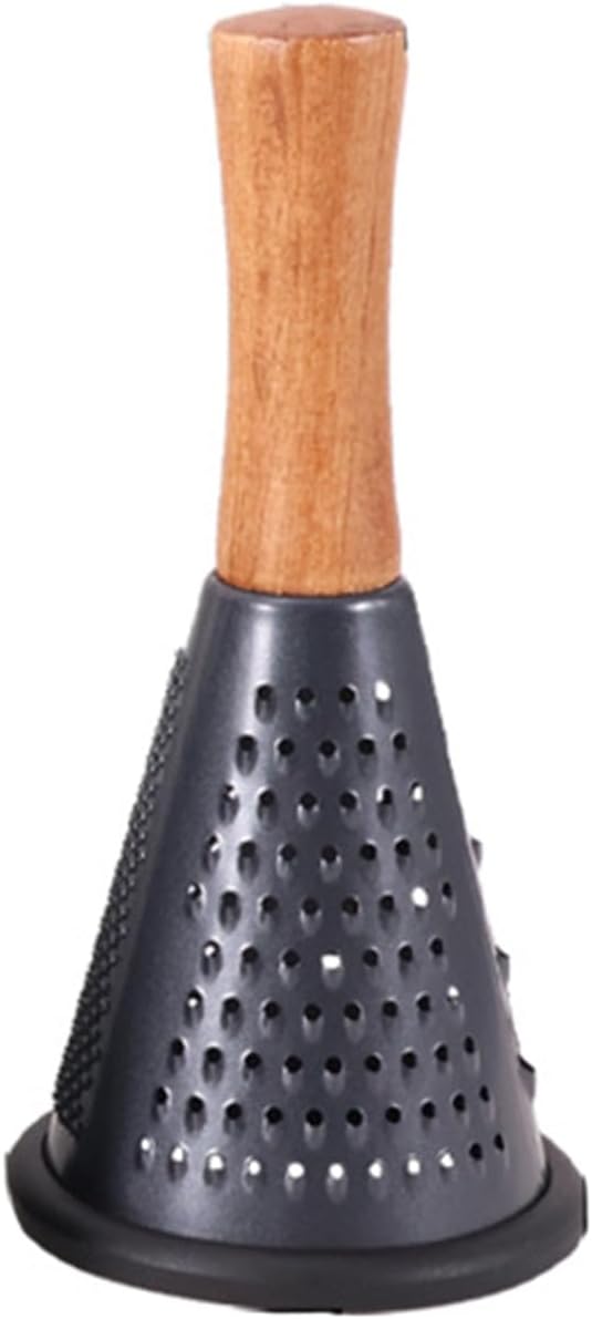 Cone Cheese Grater with Handle Stainless Steel Grater Triple Function Wood Handle Shredder Non-Slip Rubber Bottom Hand Held Multifunction Vegetables Grater Black 4-Size (Size XL:11.8" X 5.1" Black)