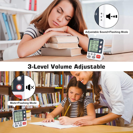 Digital Kitchen Timer Dual Timers 3 Channels Count UP/Down Cooking Timer Large Display, Adjustable Volume Alarm with Magnetic Back, Stand, Battery Included