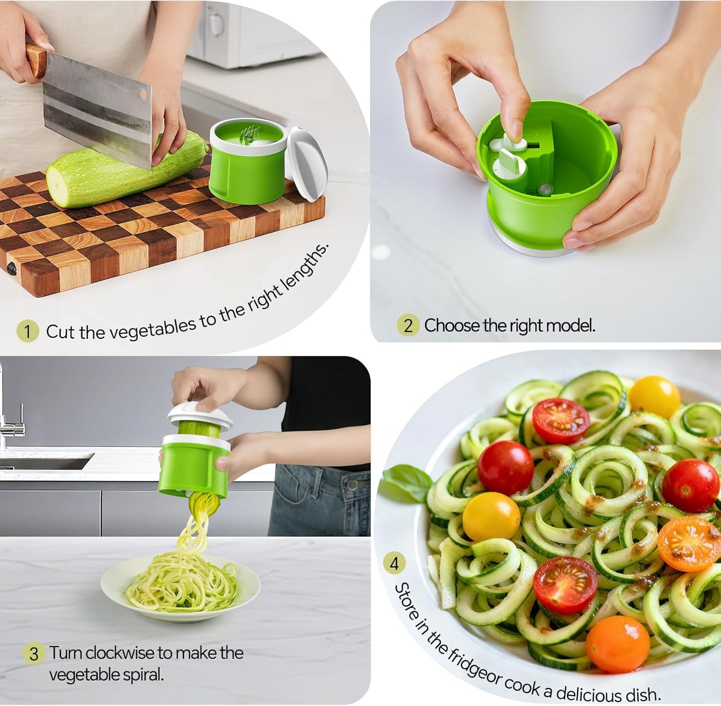 3 in 1 Vegetable Spiralizer Slicer, Adjustable Thickness 0-3mm, Zucchini Spiralizer Veggie Noodle Maker for Cucumber/Zoodle/Salad/Spaghetti/Pasta with Food Container, Cleaning Brush, Black