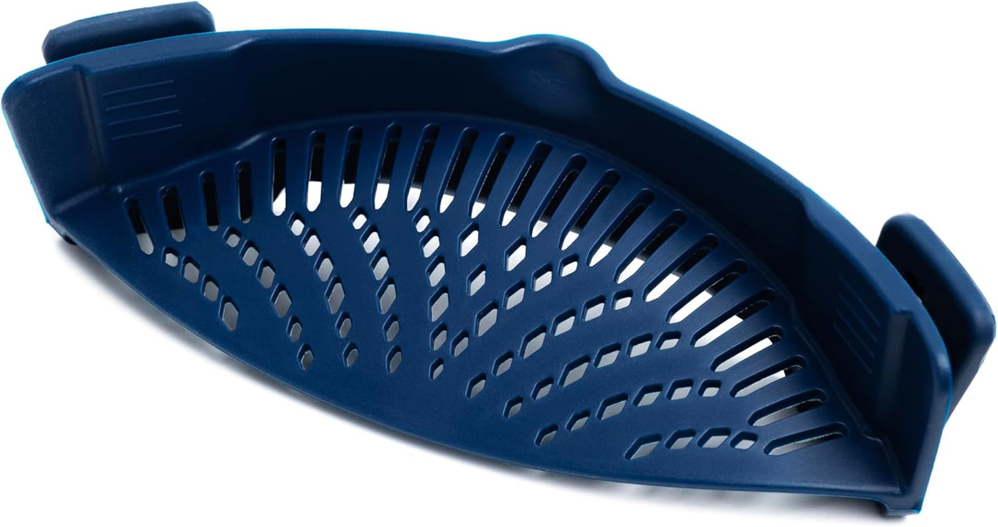 Fox Run Silicone Clip On Pot Strainer, Navy Kitchen Strainer For Pots, Pans and Bowls