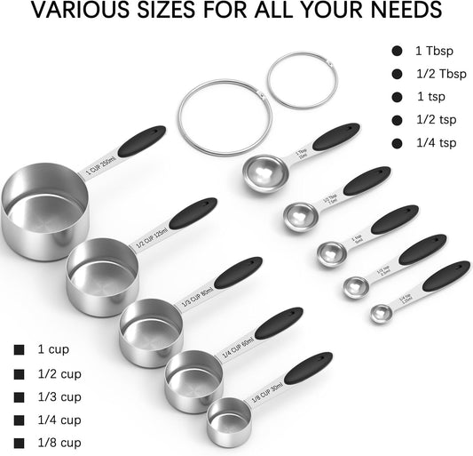 TILUCK Measuring Cups and Spoons Set, Stainless Steel, Kitchen Utensils for Cooking and Baking (10)