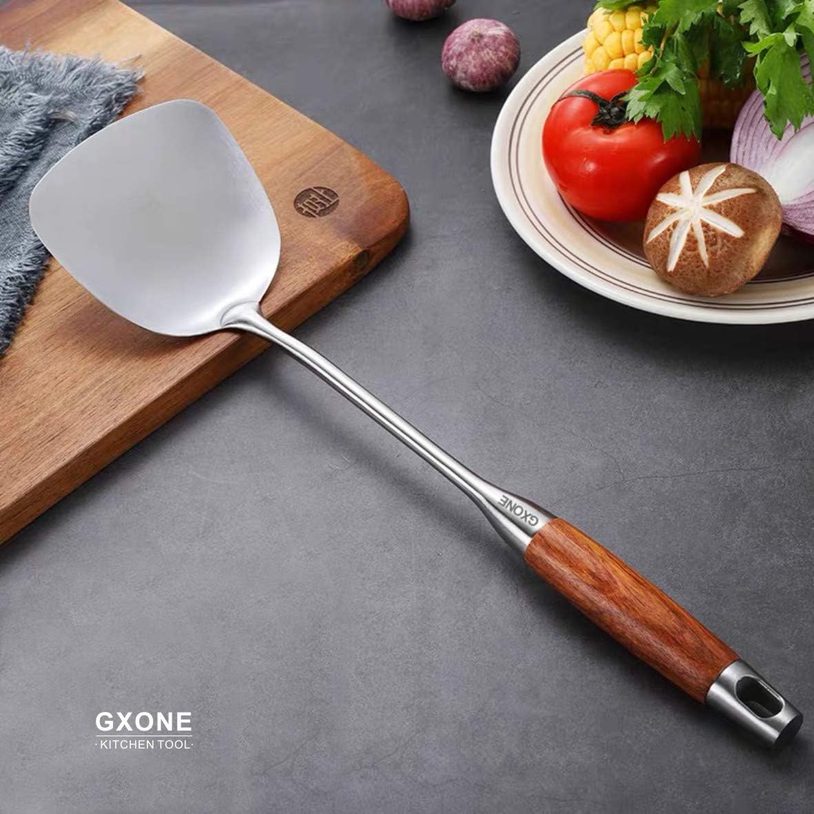 Slotted Spoon,304 Stainless Steel Skimmer Spoon with Heat Resistant Wooden Handle,Silver/15.8Inch
