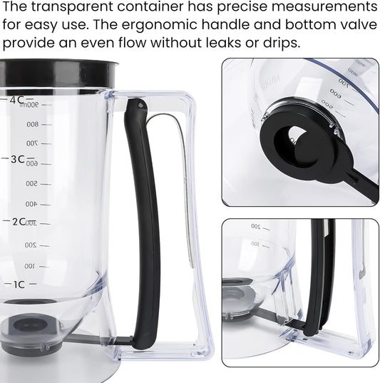 FUNGYAND Pancake Batter Dispenser, 4-Cup Set with Muffin Rings & Spatula - Ideal for Pancakes, Cupcakes, Waffles, and Muffins, Easy Squeeze Handle