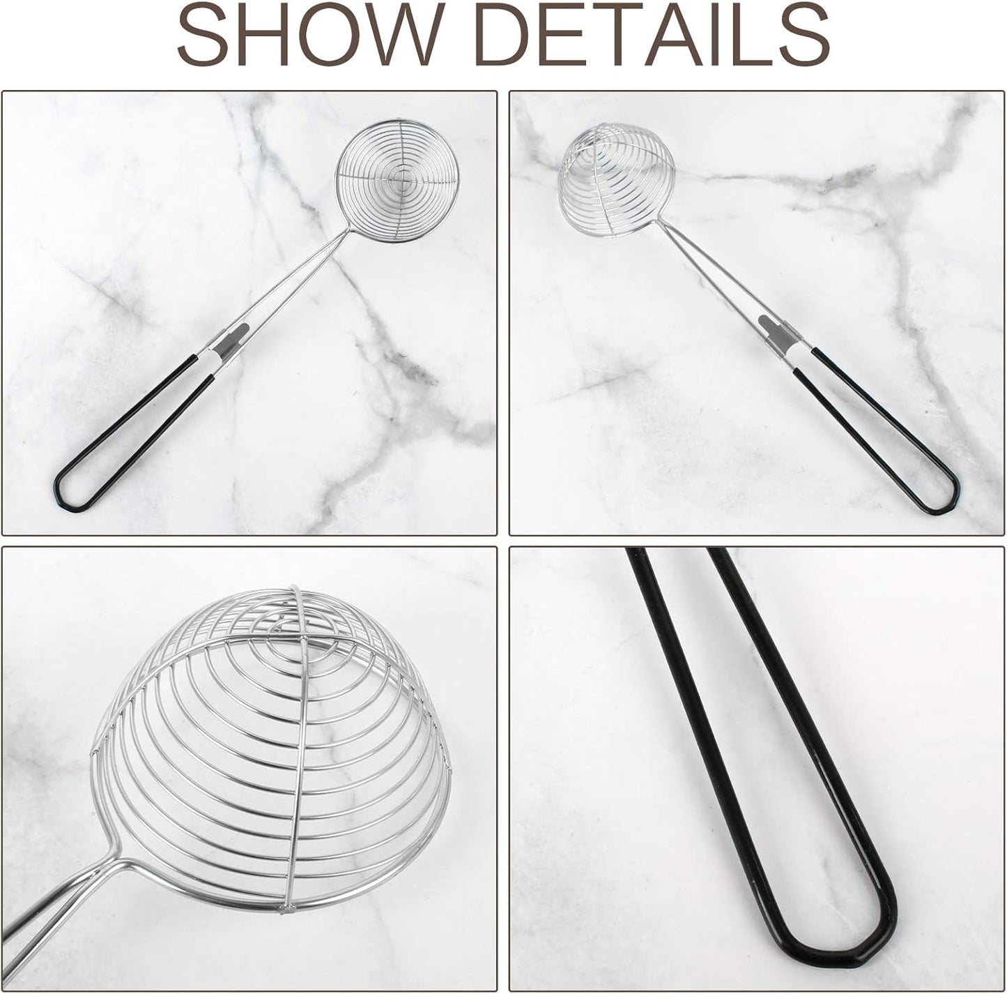 9 Pieces Stainless Steel Spider Strainer Spoon Small Wire Skimmer Colander with Handle for Hot Pot, Tortellini and Meatball