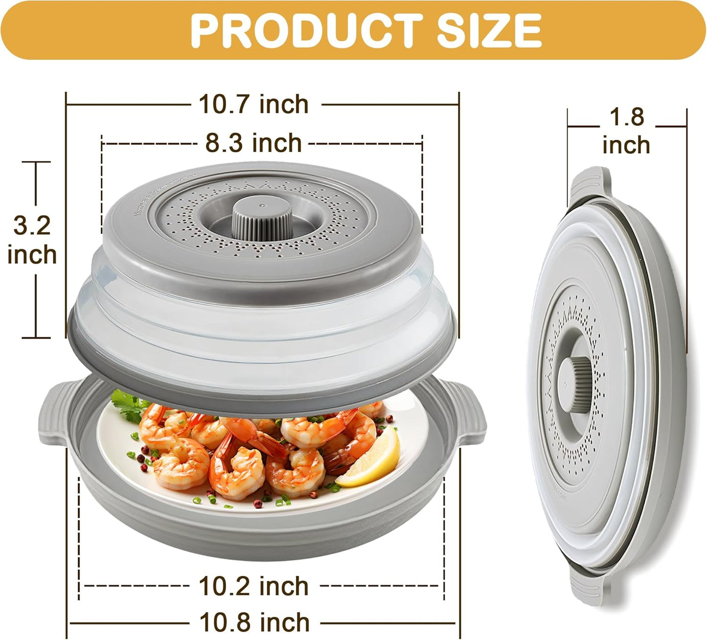 EZMO 2 in 1 Collapsible Microwave Splatter Cover for food, with Tray & Handles - Vented Silicone Splatter Guard Lid - Vegetable Fruit Colander - BPA-Free Kitchen Gadget for Meal Prep – 10.7 inch