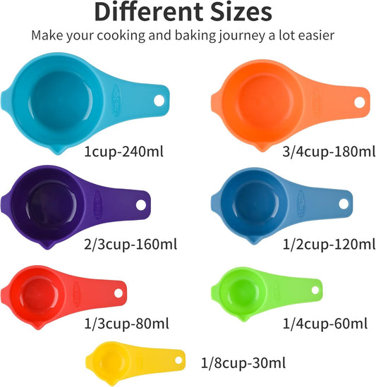 Plastic Measuring Cups and Spoons Set 15, Purple Dry & Liquid 7 Measuring Cups & 7 Measuring Spoons with Leveler, Metric & US Kitchen Measure Cups Spoons for Cooking & Baking