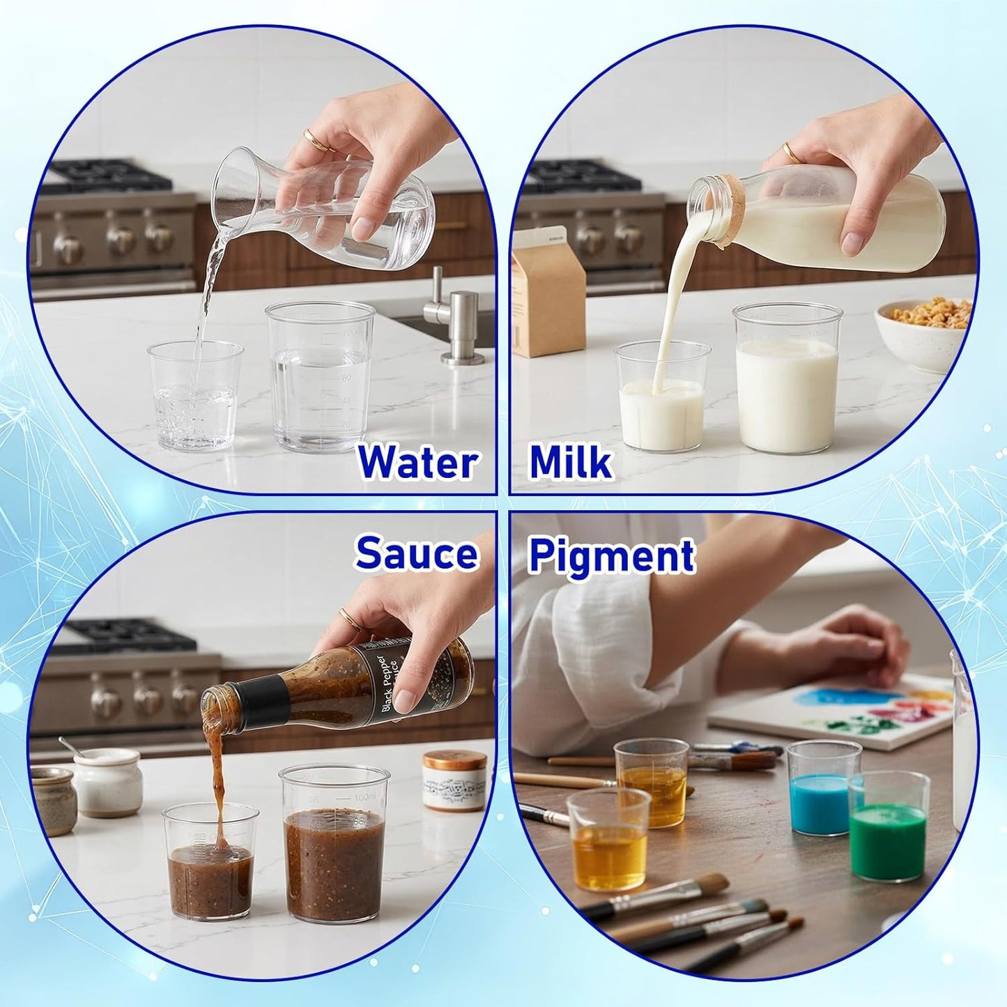 6 Pack Ounce Measuring Cup Set, 1 Oz (30 Ml) and 3.4 Oz (100 Ml) Small Measuring Cups Liquid, Plastic Clear Graduated Beakers for Mixing Cooking Baking Kitchen Crafts Lab