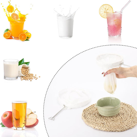 Ultra Fine Mesh Strainer Bags, 6 Pcs Reusable Mesh Filter Bags with 2 Pcs Stainless Steel Handle Frame for Filter NutMilk, Coffee, Milk, Butter, Juices and Fresh Cheese