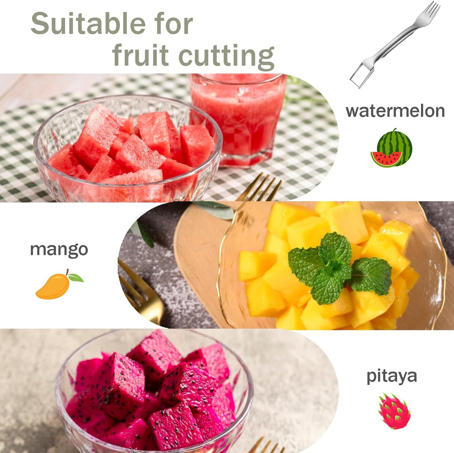 2-in-1 Watermelon Slicer Fork Stainless Steel Watermelon Cutter Tool Portable Dual Head Fruit Forks Slicer Summer Fruit Cutter for Home Kitchen