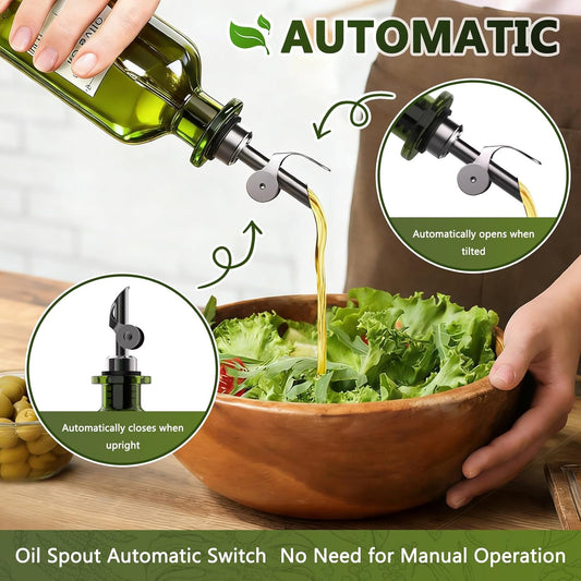 COOLMI Oil Dispenser for Kitchen - 12oz/350ml, Set of 2 Extra Thick Food Grade Glass Olive Oil Dispenser Bottle with Cleaning Brush, Stickers and Funnel (Gold)