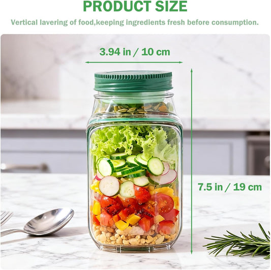 2 Pack Salad Containers with Dressing Cup, Leakproof Salad Jars with Side Hatch, Portable Food Storage Jars with Lid for Meal Prep, Lunch, Picnic & Travel, Reusable Airtight Tritan Canisters