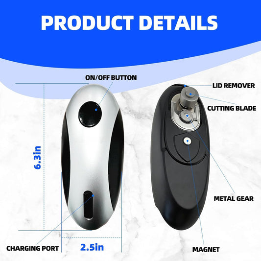 Rechargeable Electric Can Opener, One-Touch, Smooth Edge, USB-C Fast Charge, for Seniors, White