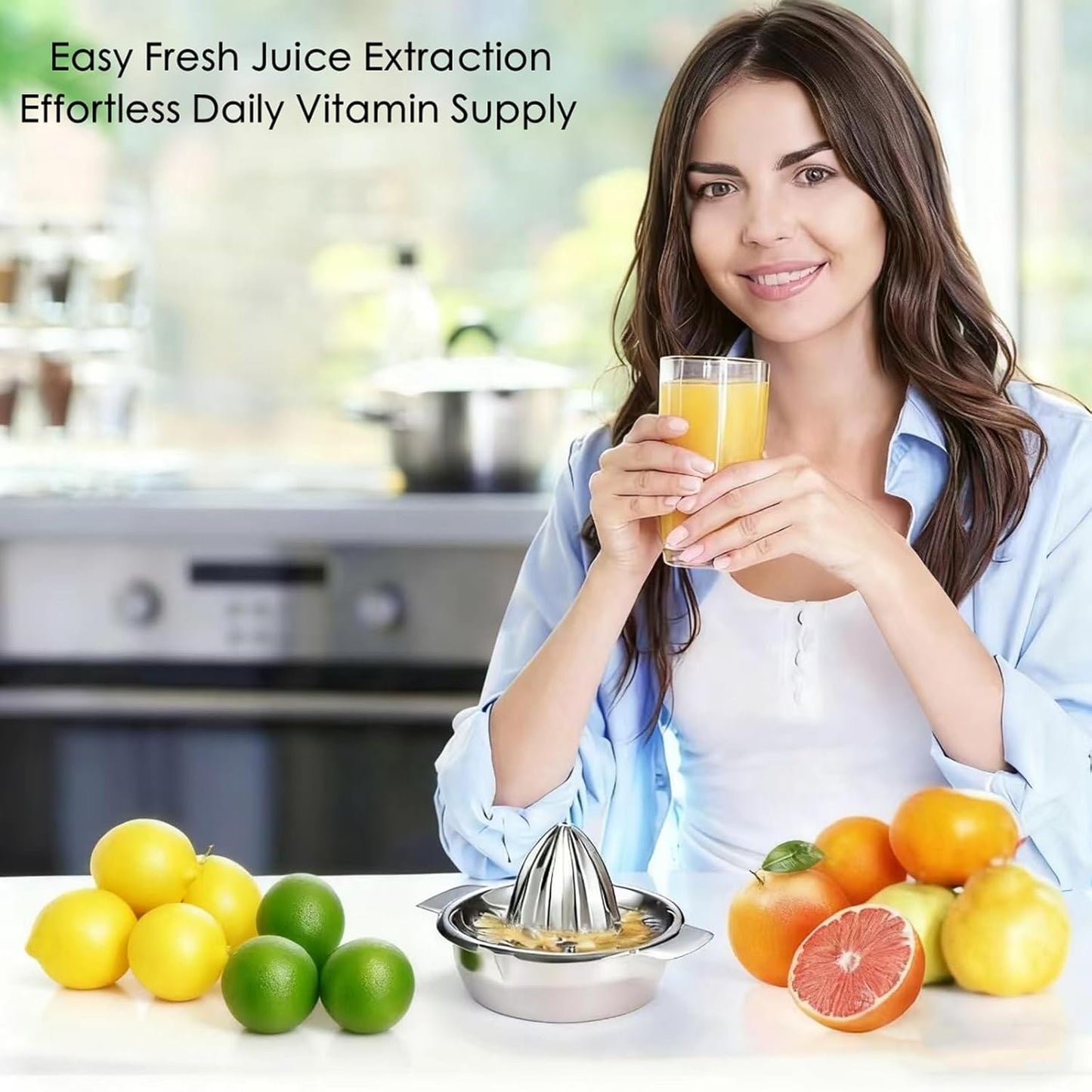 Citrus Lemon Orange Grapefruit Juicer Manual Squeezer 304 Stainless Steel Robust Hand Juicer Reamer Rotation Press with Strainer&10oz Bowl, 2 Pour Spouts, Dishwasher Safe, Easy to Clean, Heavy Duty