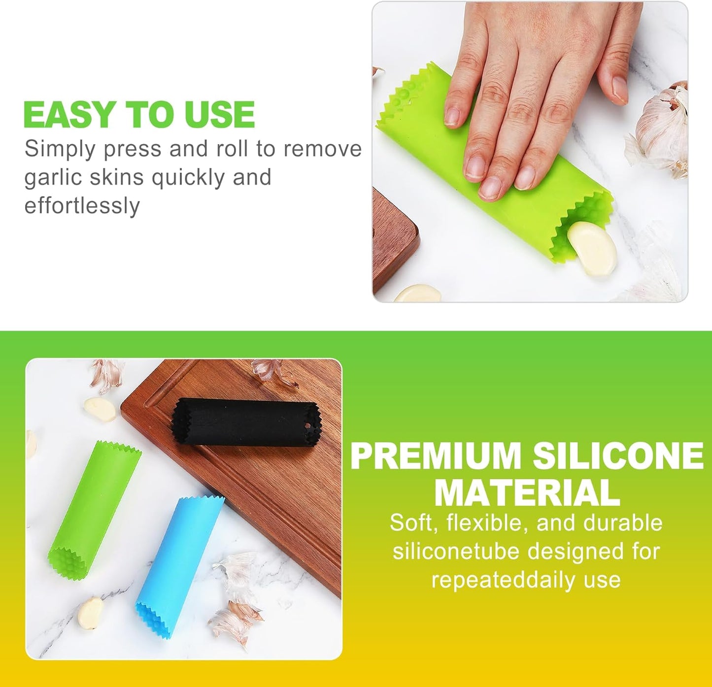 3 Pack Silicone Garlic Peeler Tube Roller Set Odor Resistant Garlic Roller for Quick Clove Skin Removal Easy to Clean Kitchen Tool with Multicolor