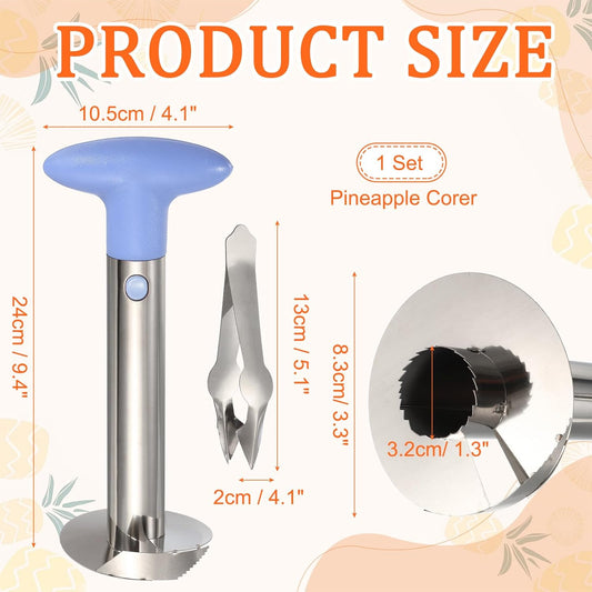 uxcell Pineapple Corer and Slicer Set, 9.4x4.1 Inch Stainless Steel Upgraded Pineapple Core Remover Eye Removal Tool, Slice and Core Fruits for Home Kitchen, Light Purple