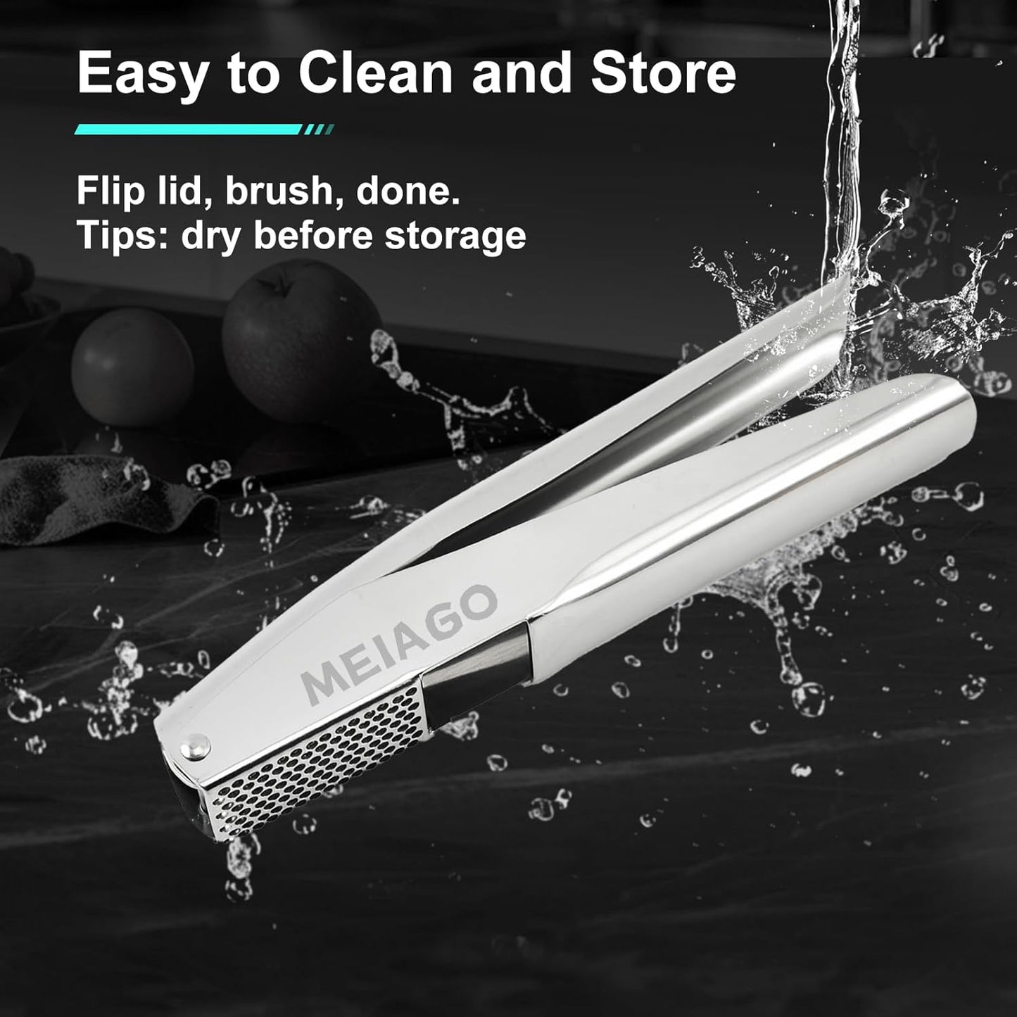 Garlic Press, Stainless Steel Garlic & Ginger Crusher, with Built-In Cleaner, Rust Resistant, No Peel, Large Capacity, Easy Clean,Dishwasher Safe,Silver