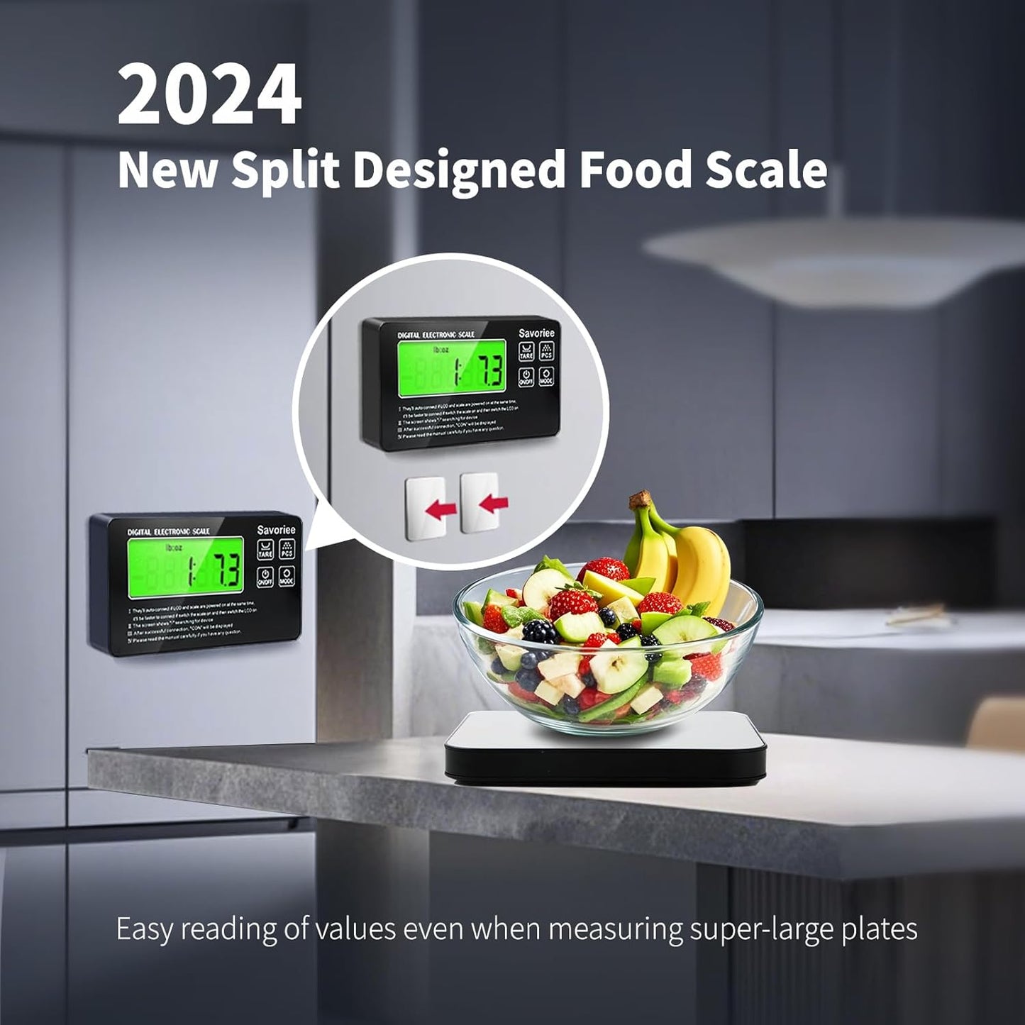 33lb Wireless Magnetic Digital Kitchen Scale with Remote LCD Display, Split-Designed for Easy Cleaning, 0.1oz/1g Precision, 7 Units, Tare Function for Baking, Cooking, Meal Prep