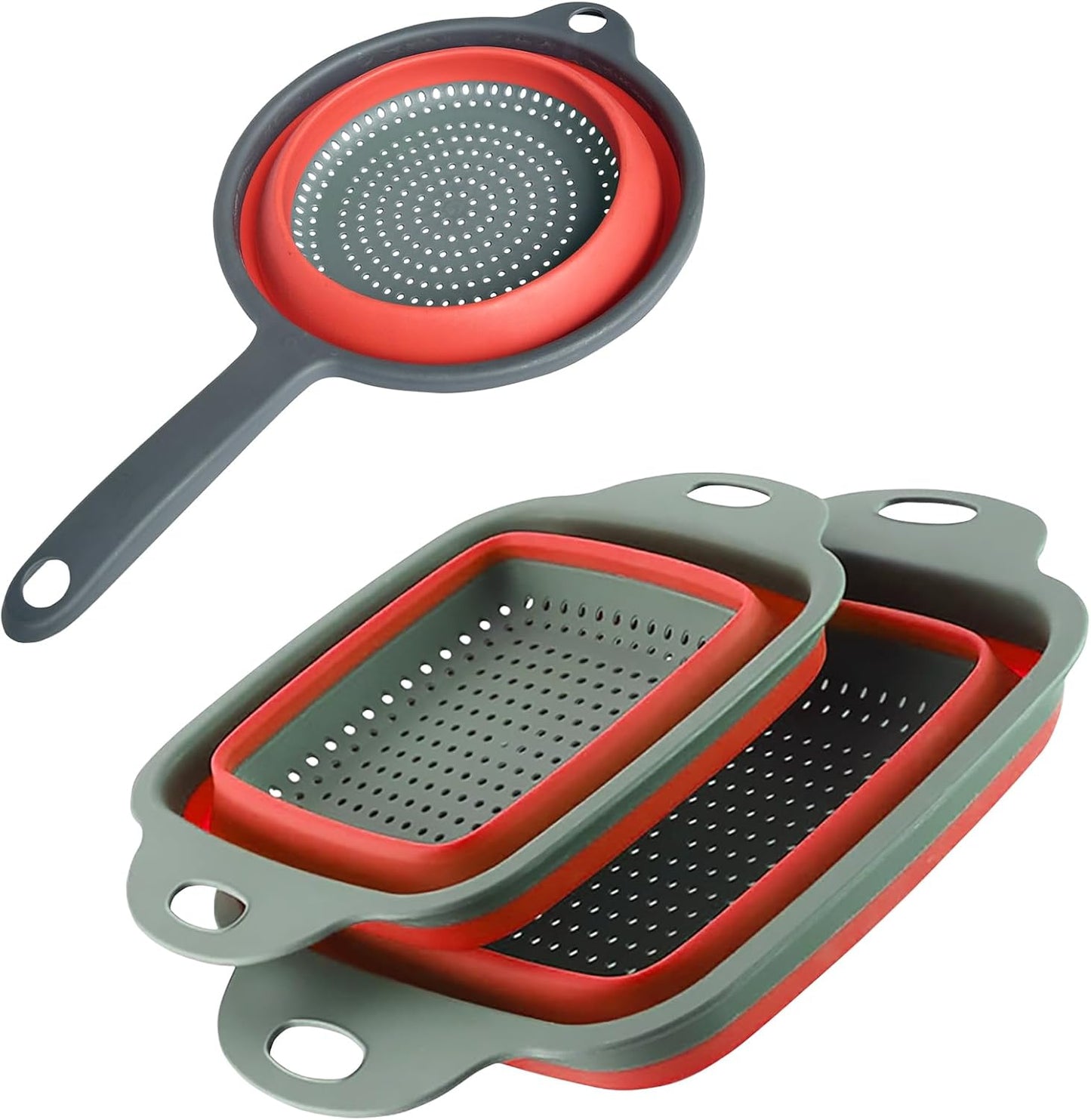 Square Collapsible Colander Set,Save Storage Space Collapsible Colander Strainer with Handle,for Kitchen and Travel Use (Green)