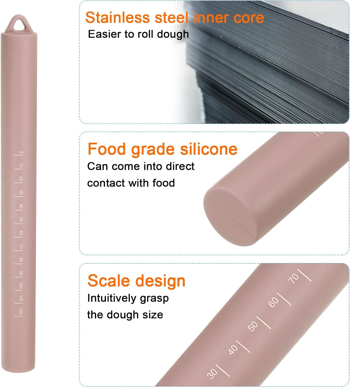 HARFINGTON Silicone Rolling Pin 10" Silicone Surface Non-Stick Stainless Steel Inner Core Dough Roller Kitchen Roller for Baking Pastry Pizza Fondant Bread, Green