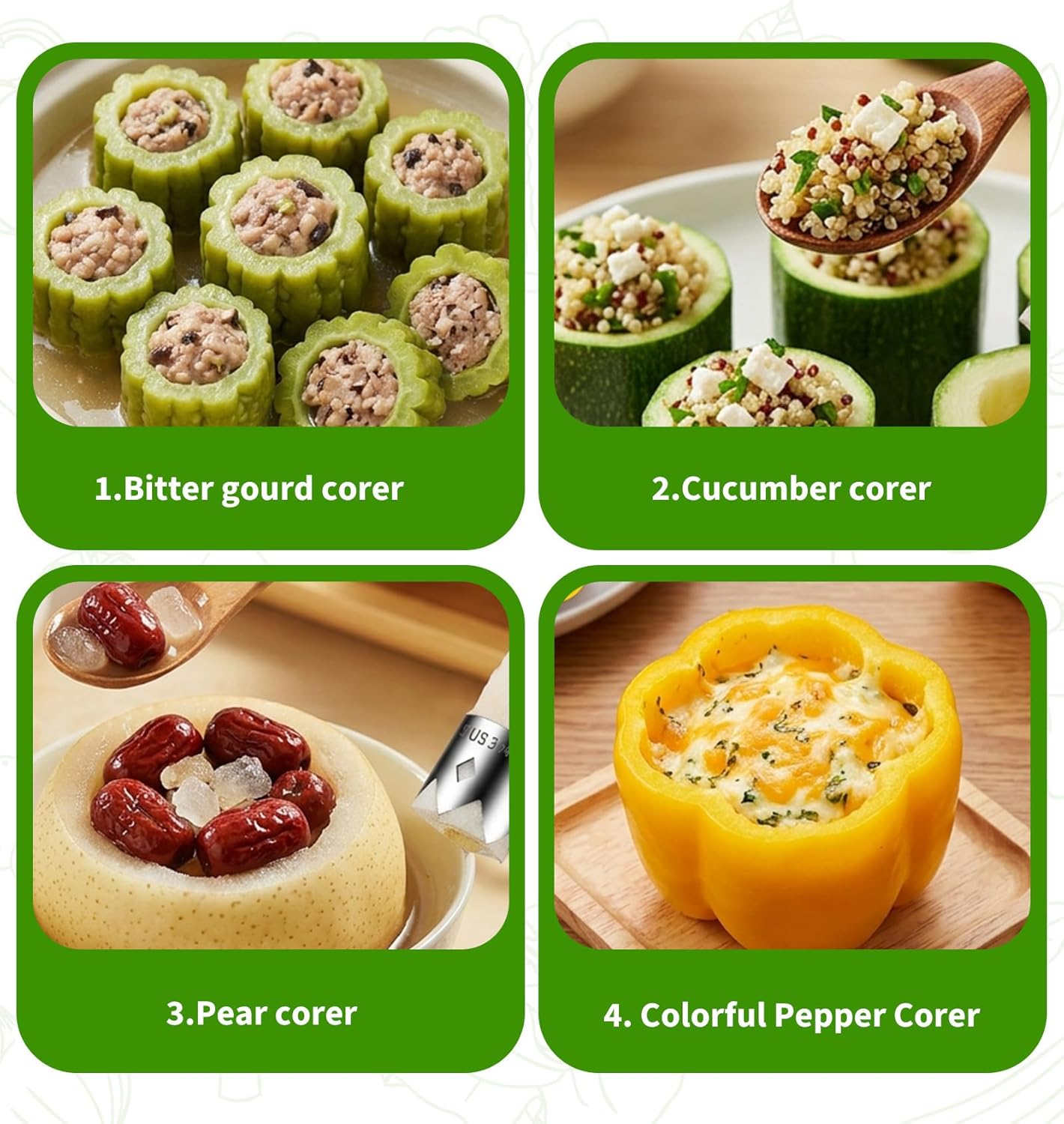 4 Pcs Bell Pepper Corer, Vegetable Corer Stainless Steel for Bell Pepper, Jalapeno, Pineapple, Pear, Apple, Tomato Kitchen Gadget