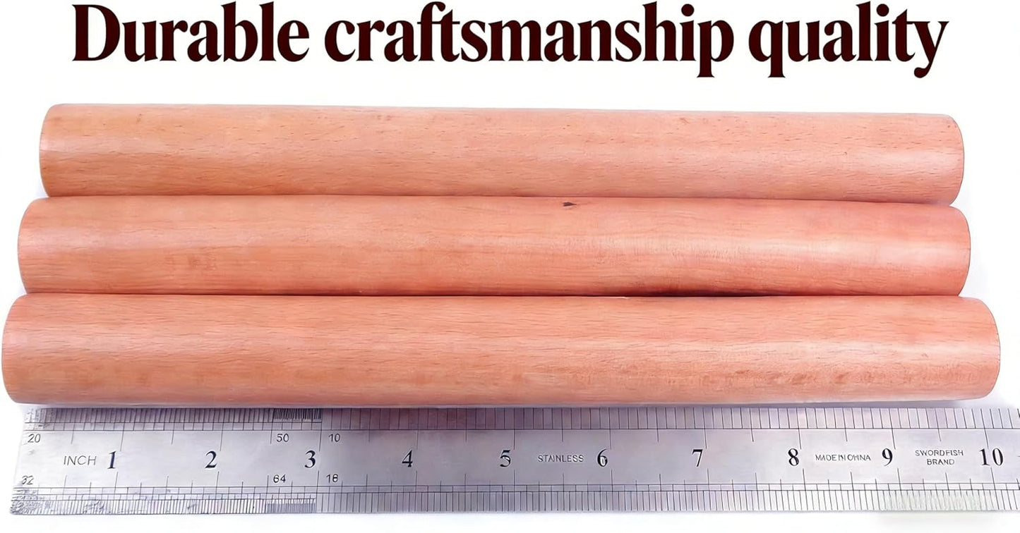 3-Pack 10-Inch Wooden Rolling Pins – Classic 1-Inch Diameter Baking Tools for Dough & Pastry