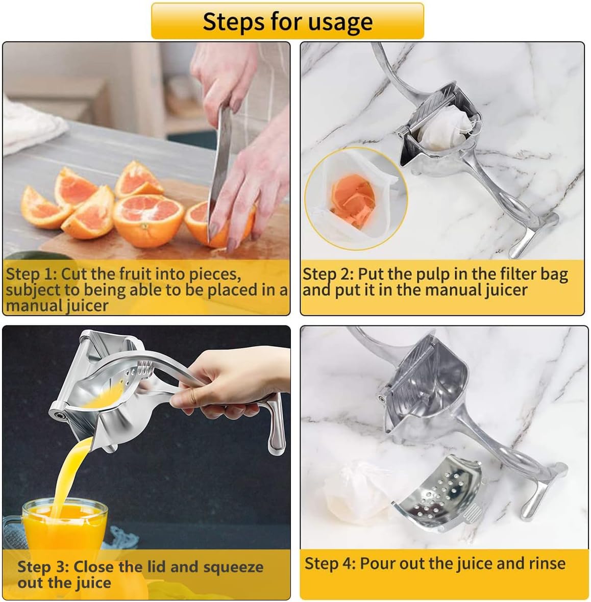 Lemon Squeezer Aluminium Alloy Manual Fruit Juicer, Citrus Juicer Hand Press Heavy Duty Manual Squeeze Extractor Tool for Pressing Lemons, Oranges, Pomegranates and Limes - Silver
