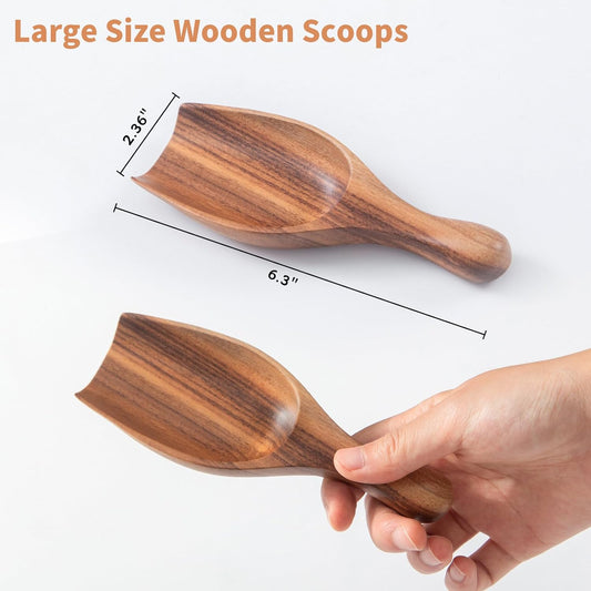 Big Wooden Scoop Shovel, Large Coffee Scoops for Ground coffee, 2PCS Acacia Wood Bean Salt Spoons, Wooden Scoops for Jars Canisters, Kitchen Scoops for Flour Laundry Scoop Multi-purpose