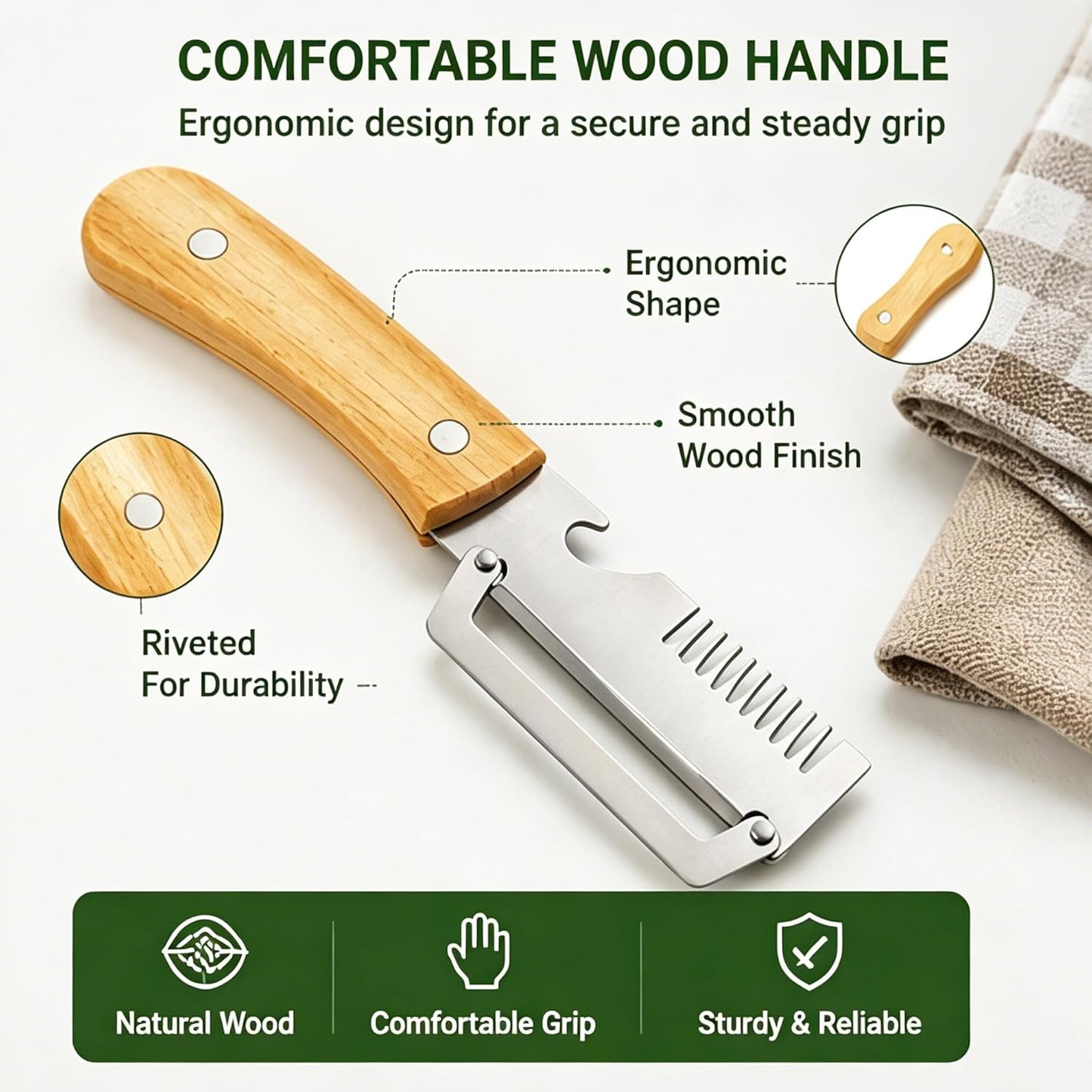 2 Pack Multi-Functional Vegetable Peeler, 3 in 1 Multi Functional Wooden Handle Peeler and Bottle Opener, Kitchen Gadgets Tool for Fruit Pumpkin Peeling Potato Carrot Veggie Peeler