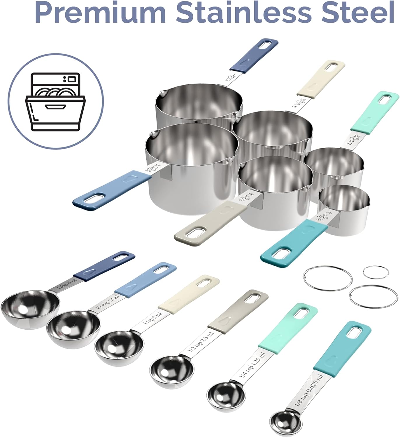 CuttleLab 22-Piece Stainless Steel Measuring Cups and Spoons Set, Tad Dash Pinch Smidgen Drop Mini Measuring Spoons, Measuring Stick Leveler, Measurement Conversion Chart Fridge Magnet, (Country Chic)