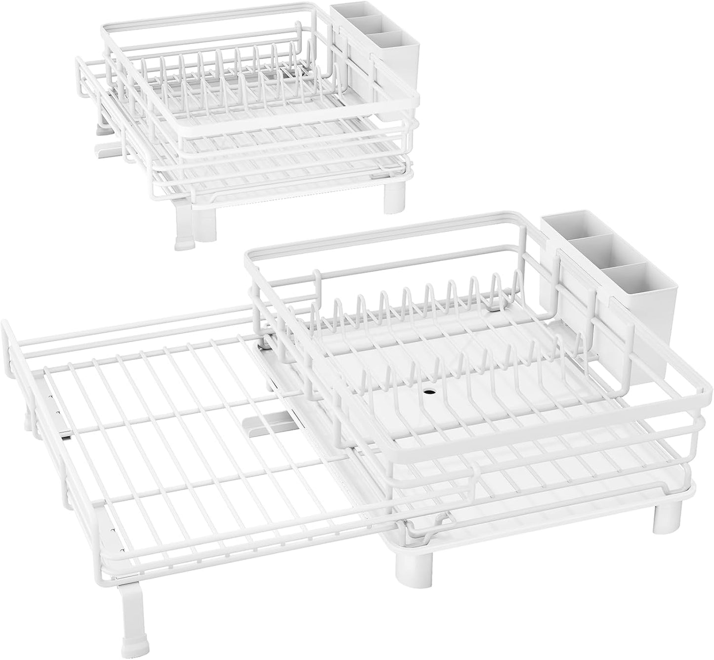 Expandable Dish Drying Rack for Kitchen Counter, Stainless Steel, Black | Foldable Over Sink, Large Capacity, Adjust to Fit Most Sinks, Angled Drainboard, Removable Utensil Holder, Slip Resistant