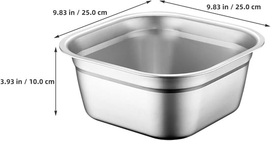 Multifunctional Square Vegetable Washing Basin 9.84 Inch Large Capacity Stainless Steel Kitchen Sink Tub for Food Prep and Cleaning